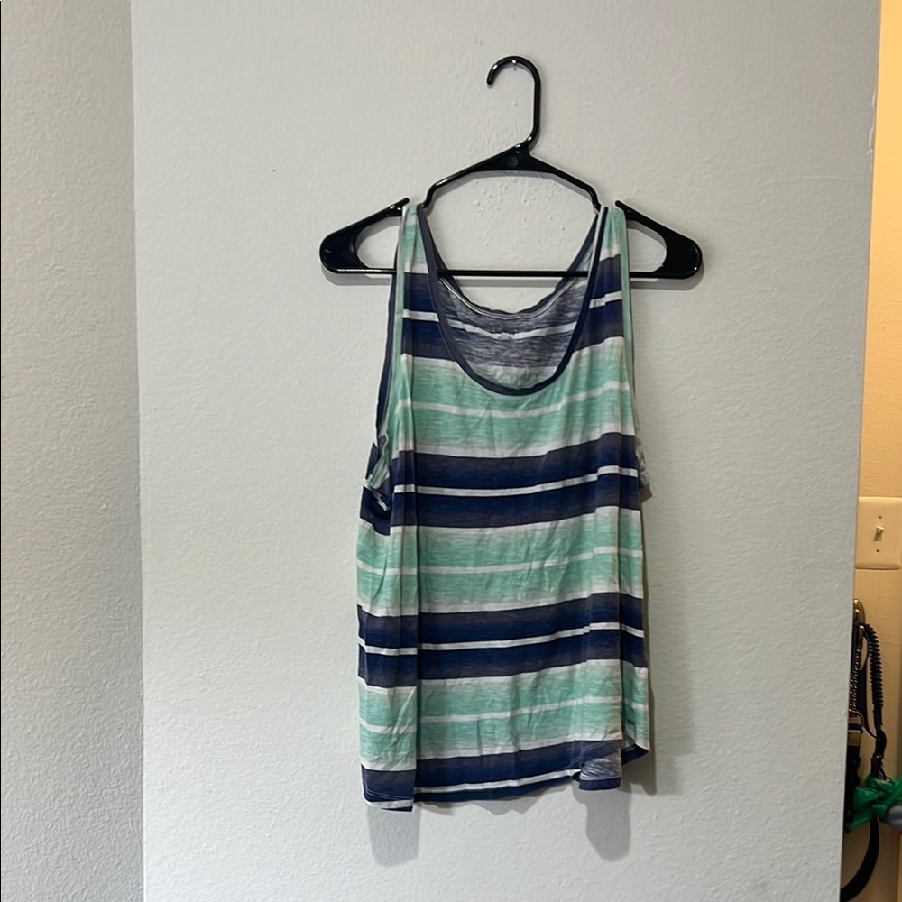 LOFT Blue and Green Sleeveless Relaxed Tank Top